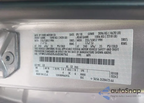 2018 Ford Escape Se from USA, damaged, VIN 1FMCU0GD5JUD36792